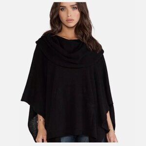 360Cashmere Black Cashmere Draped Cowl Neck Poncho Sweater OS